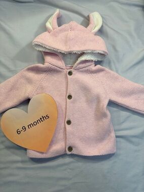 Next - 6-9M Pink Knit Baby Cardigan sweater with Ears